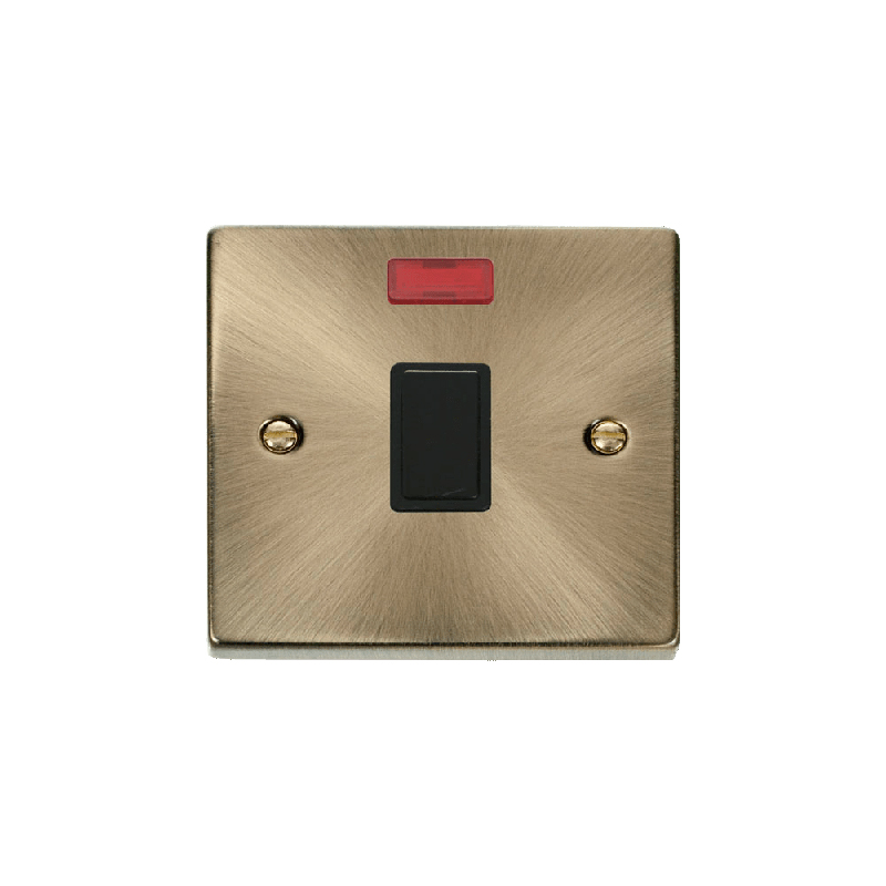 Click Deco 20A 1 Gang DP Switch with Neon Antique Brass Insert Black