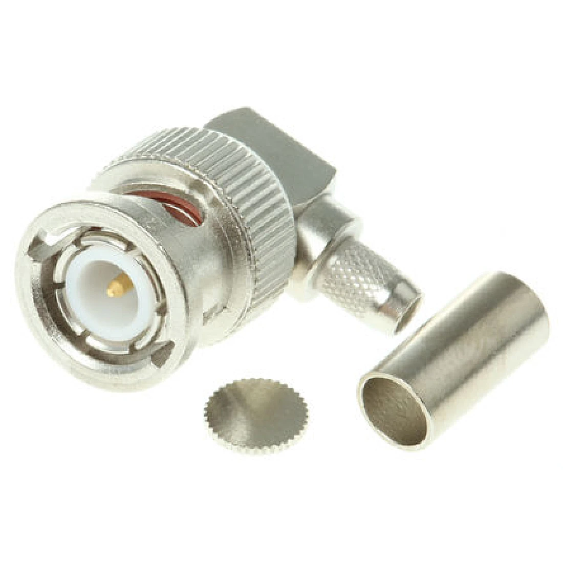 Telegartner J01000A1257 (100023339) Right Angle 50 Ohm Cable Mount BNC Connector Plug Crimp Termination RG58 Nickel