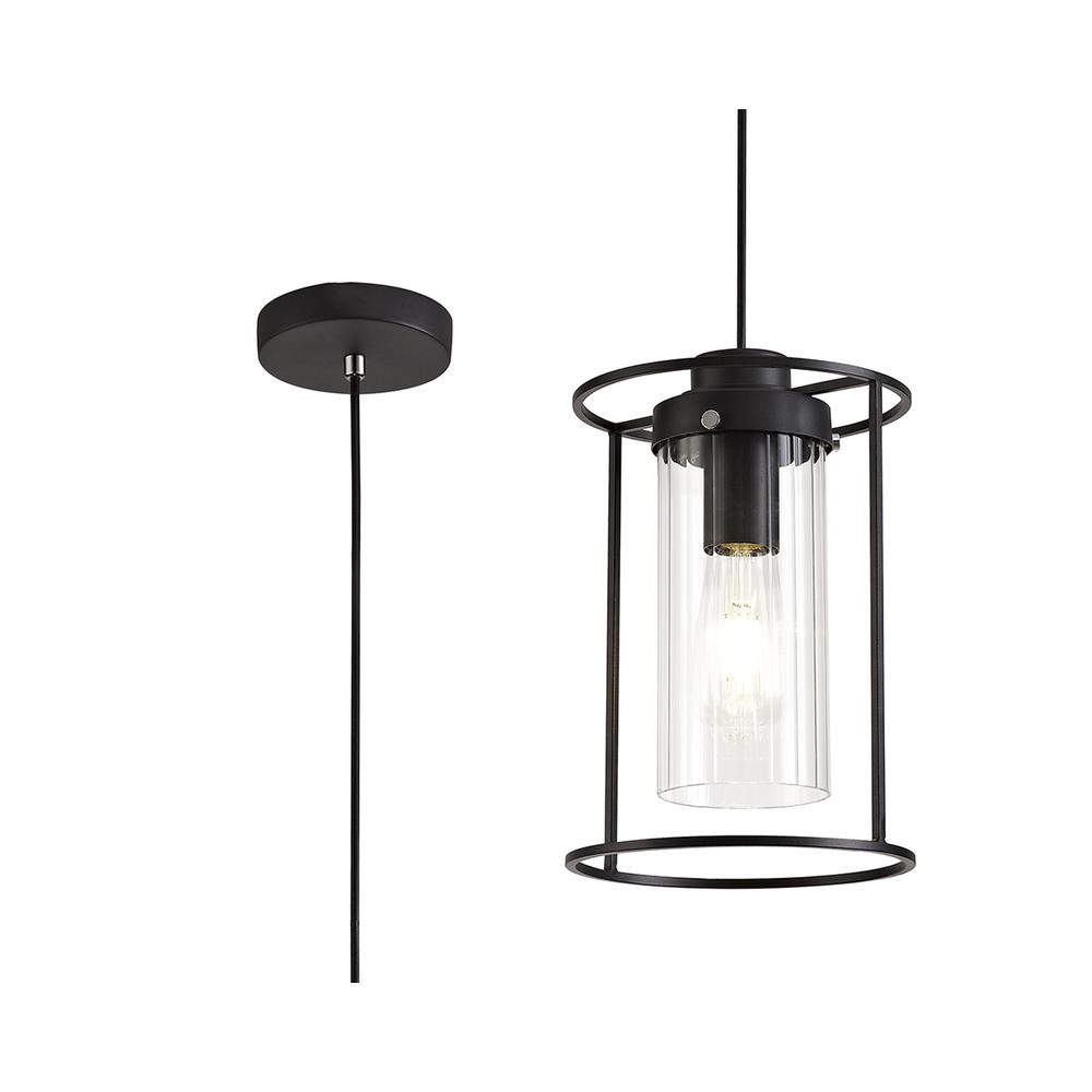 Luxuria Travolta 20cm Single Pendant Light E27 Black/Clear Glass