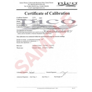 Pico Technology CC008 Calibration Certificate, For Voltage Input Data Logger