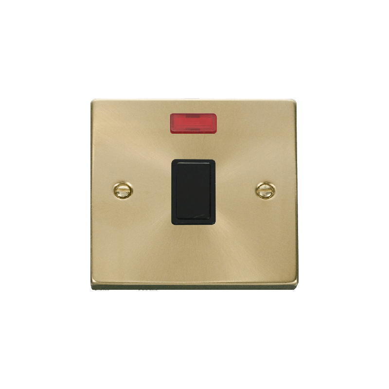 Click Deco 20A 1 Gang DP Switch with Neon Satin Brass Insert Black