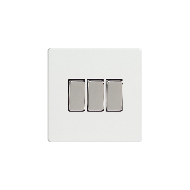 Varilight Screw Less Flat Plate Switch 3G Premium White