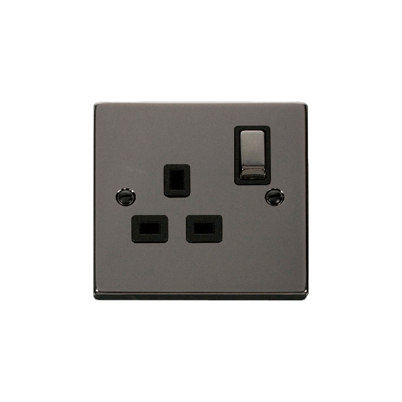 Click Deco 1 Gang 13A DP 'Ingot' Switched Socket Outlet Black Nickel Insert Black