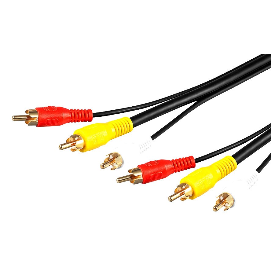 Phono Audio Video Lead 3x RCA Plugs Gold Plated Black (L)20Mtr