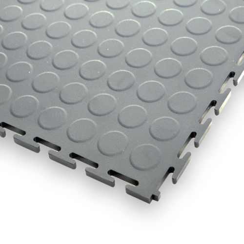 Garage Floor Tiles, 7mm Thick PVC - Raised Disk Texture-Dark Grey