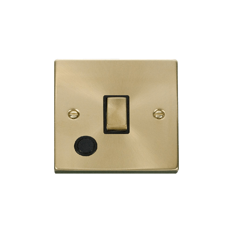 Click Deco 20A 1 Gang DP 'Ingot' Switch With Flex Outlet Satin Brass Insert Black