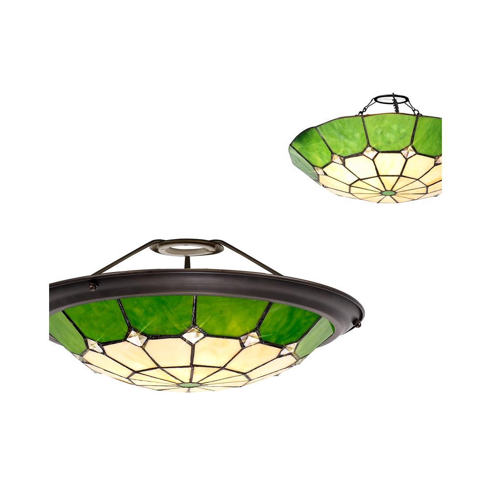 Luxuria Lotus Petal Tiffany 35cm Uplighter Shade Cream/Green/Clear Crystal Centre/Aged Antique Brass Trim