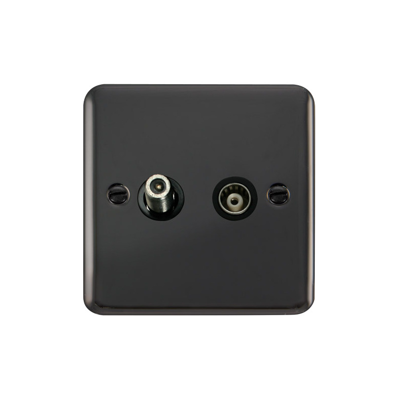 Click Deco Plus Twin Isolated Satellite & Isolated Coaxial Outlet Black Nickel Black Inserts