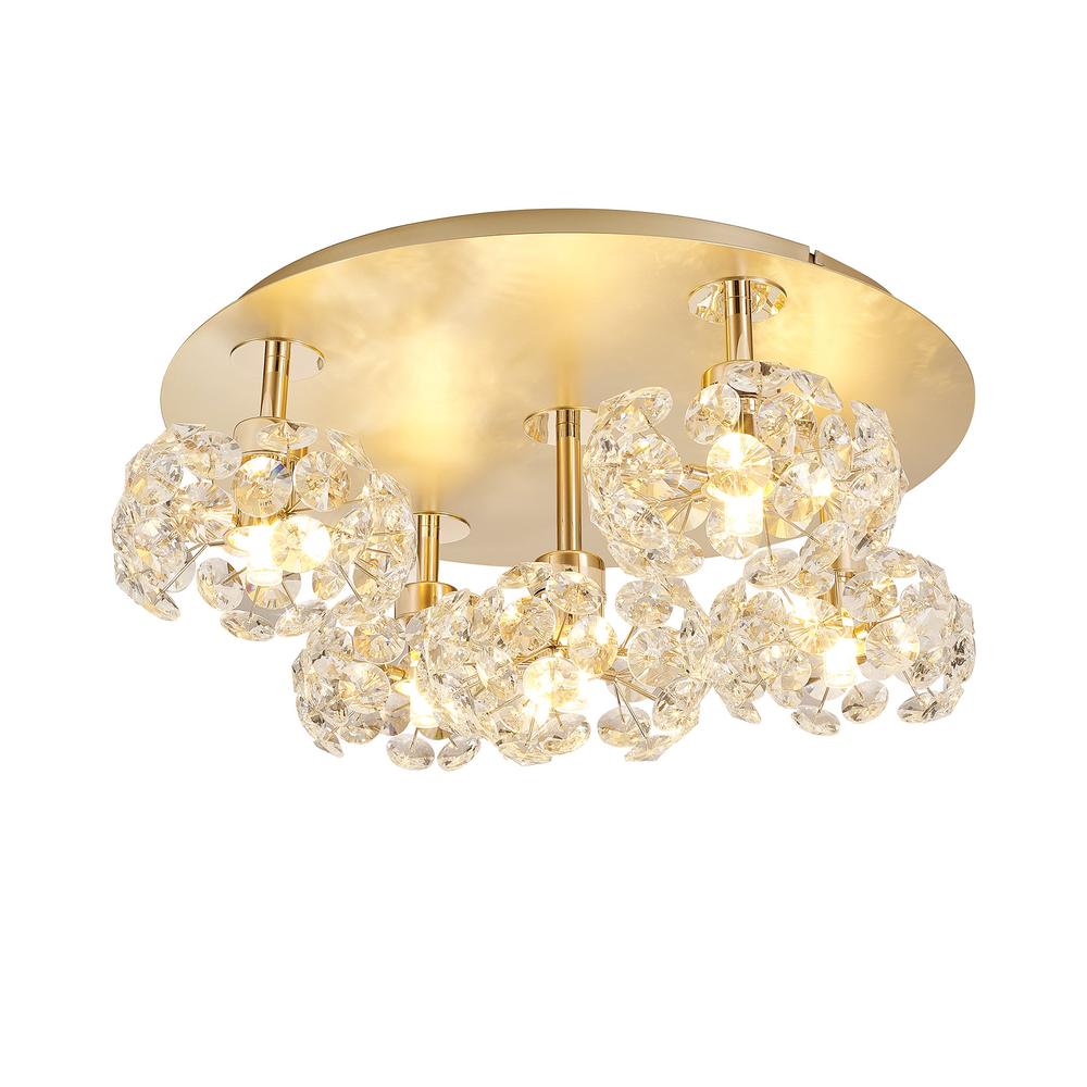 Luxuria Paramount 45cm Round 5 Light G9 Flush Light With French Gold And Crystal Shade