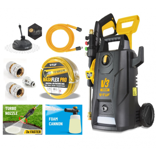 V-TUF V3-240 X2 2175psi 150Bar, 7.5L/min DIY Portable Electric Pressure Washer - With 15M Washflex Pro Water Feed Hose With DuraKlix KCQ Fittings In Bishop Auckland