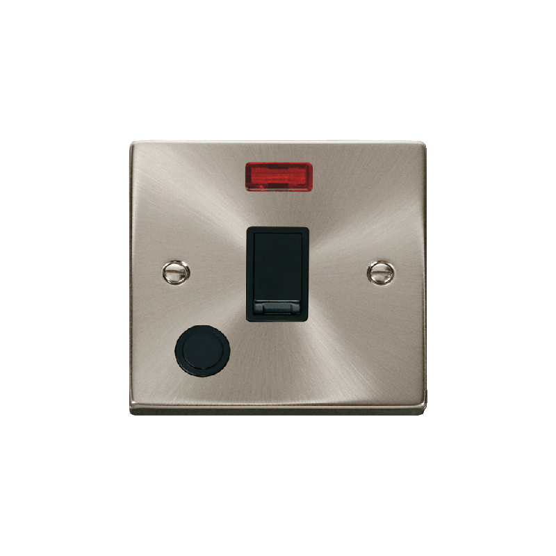 Click Deco 20A 1 Gang DP Switch with Flex Outlet and Neon Satin Chrome Insert Black