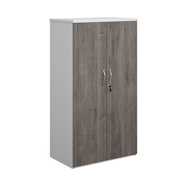 Duo Double Door Cupboard with 3 Shelves - Grey Oak and White