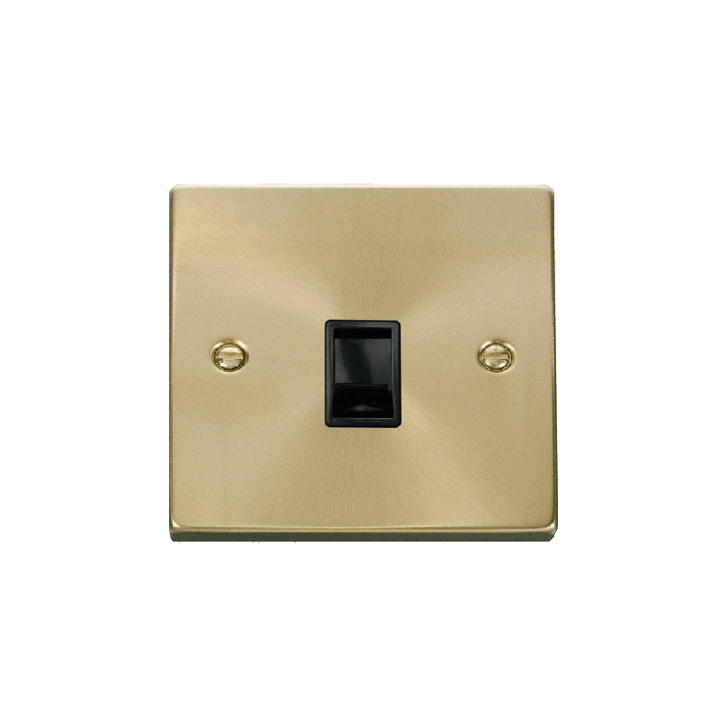 Click Deco Single RJ11 Socket Ireland/USA Outlet Satin Brass Insert Black