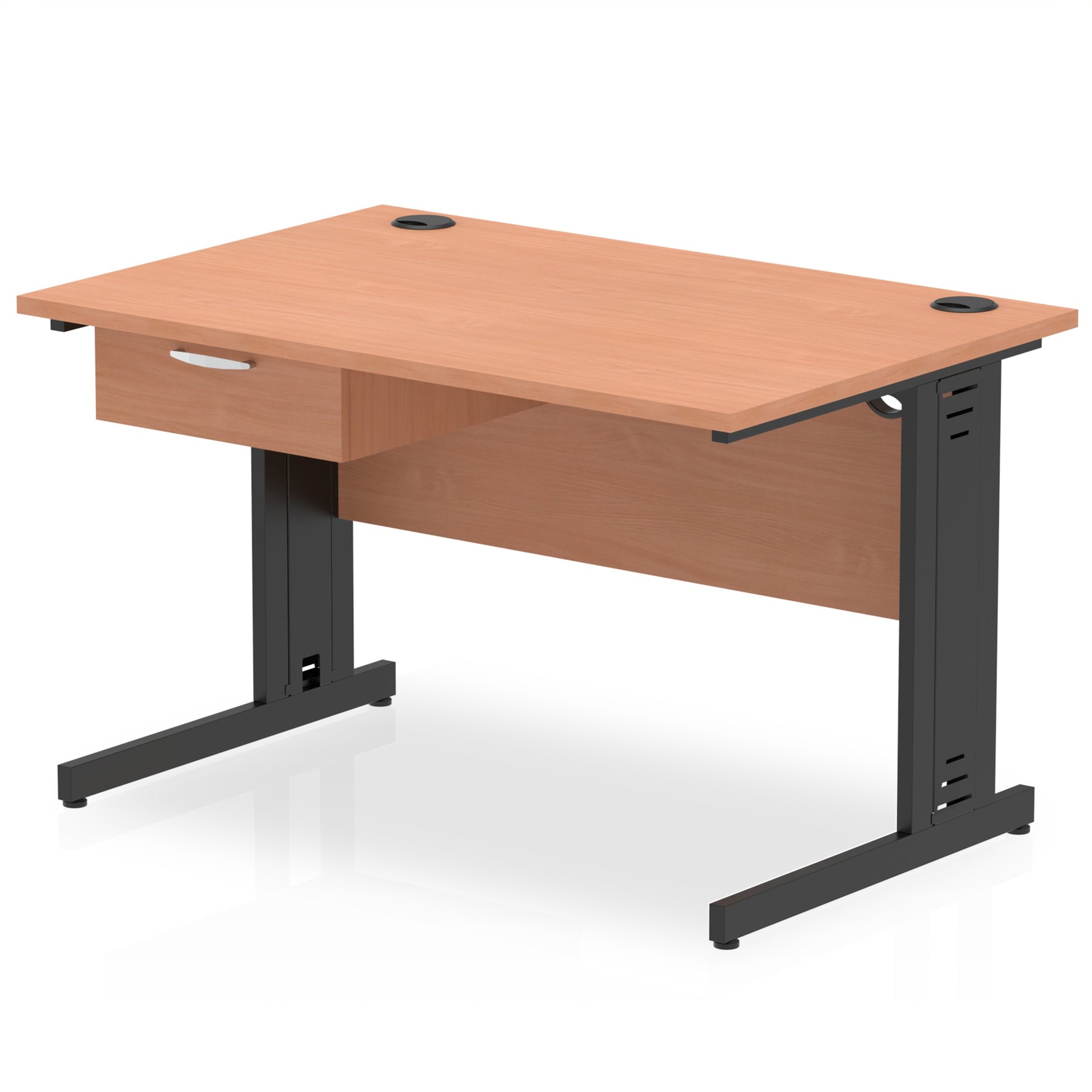 Suppliers Of Impulse Cable Managed Straight Desk Black Frame With Single One Drawer Fixed Pedestal - 1200mm, 1400mm, 1600mm or 1800mm - Multiple Colour Options UK
