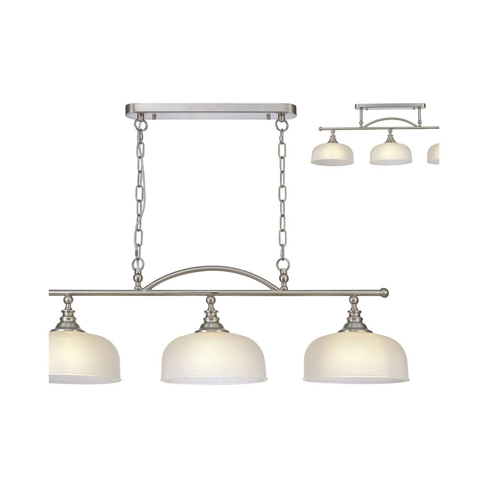 Luxuria Toussenel Semi Flush/Pendant Bar 3 Light Adjustable E27 Satin Nickel/Frosted Glass