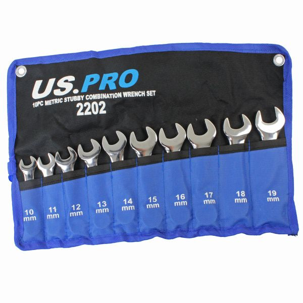 US PRO 2202 10pc Metric Stubby Combination Wrench Set 10-19Mm