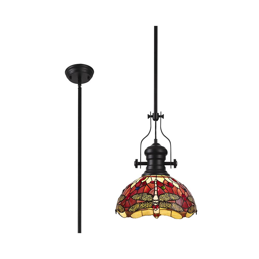 Luxuria Broadway Pendant Light E27 With 30cm Tiffany Shade Matt Black/Purple/Pink/Crystal