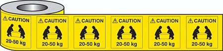 Lifting labels caution 20-50kg roll of 500 50x50mm