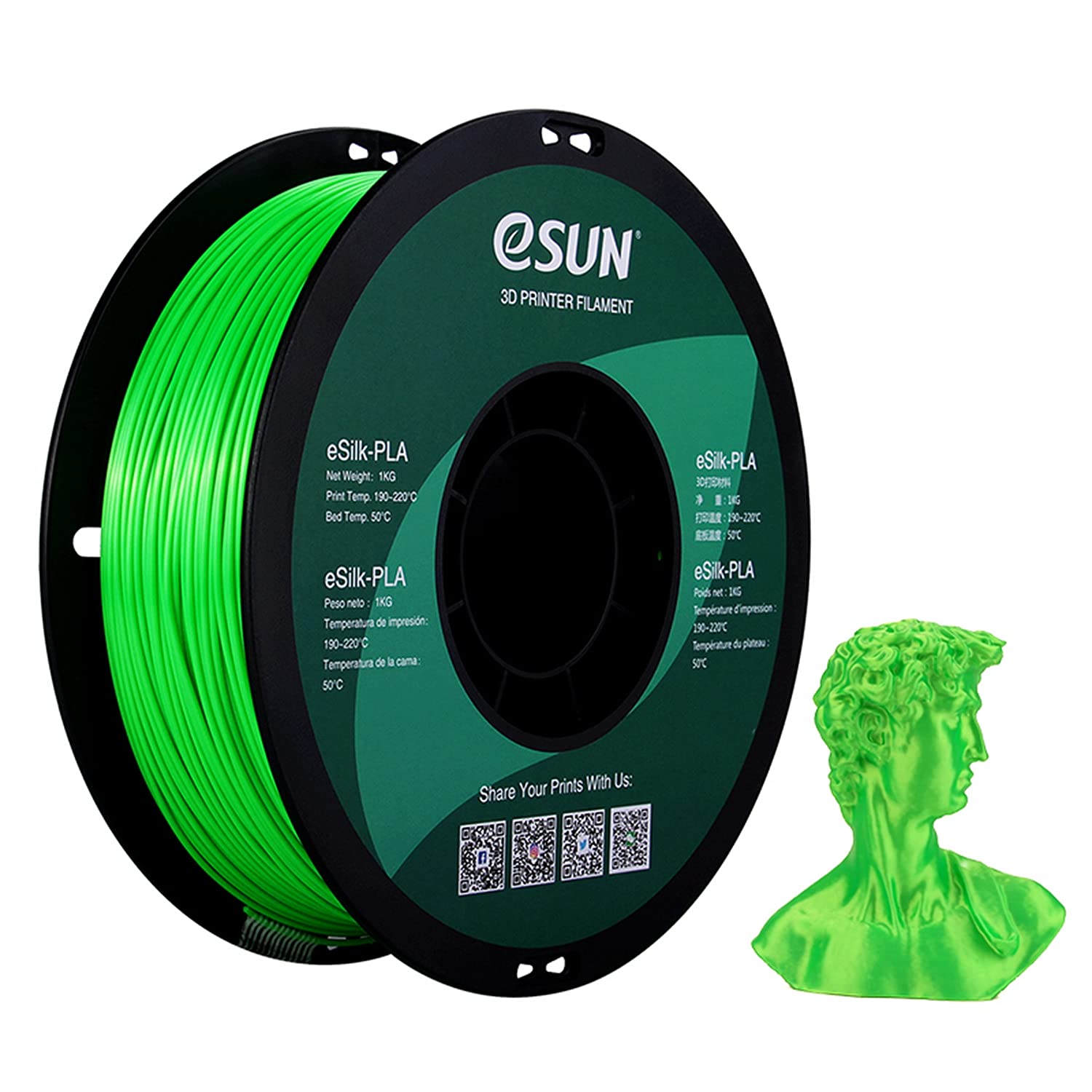 eSUN PLA Green Silk 1.75mm 1Kg 3D Printing filament