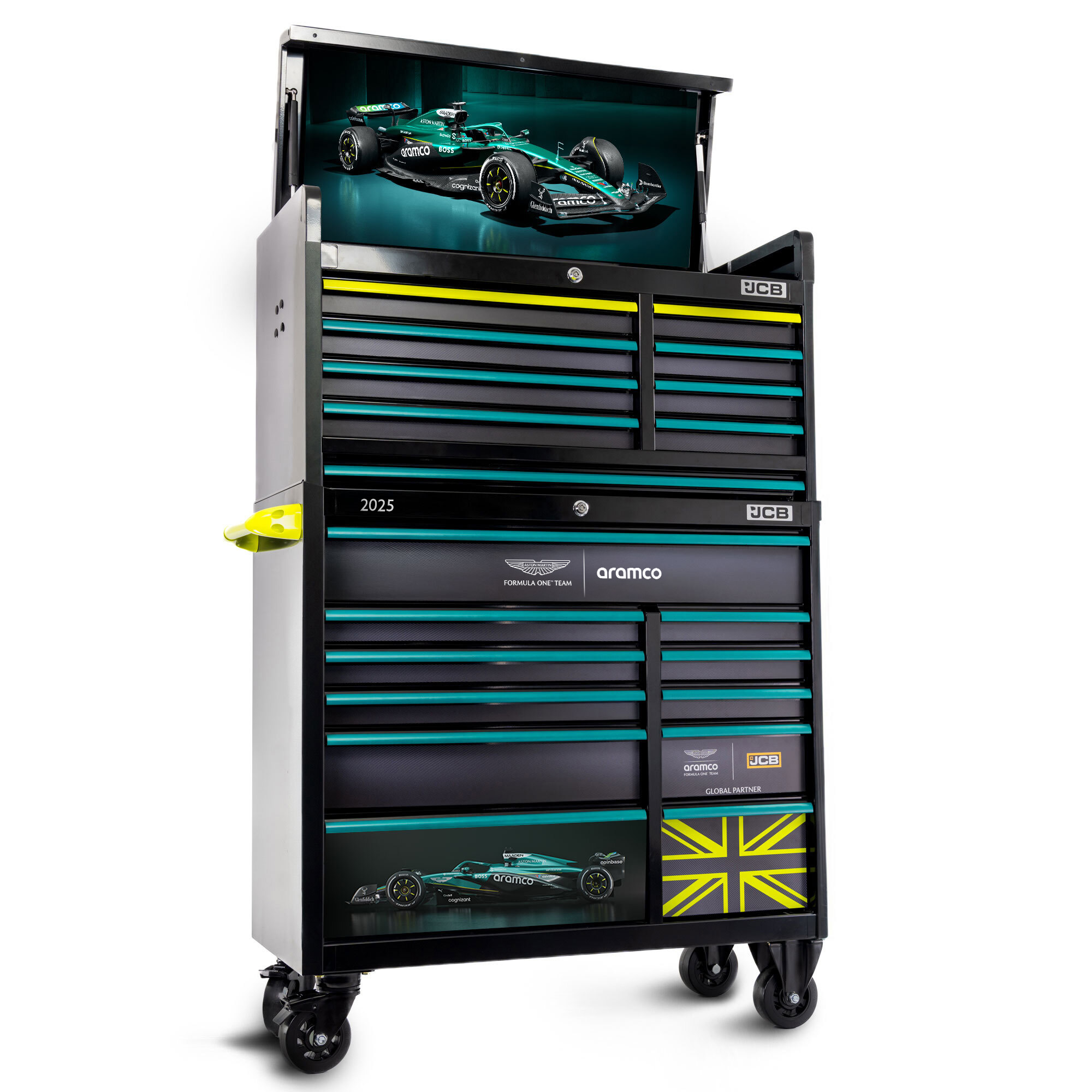 Aston Martin Aramco Formula One® Team x JCB Roller Cabinet and Top Tool Chest Stack 