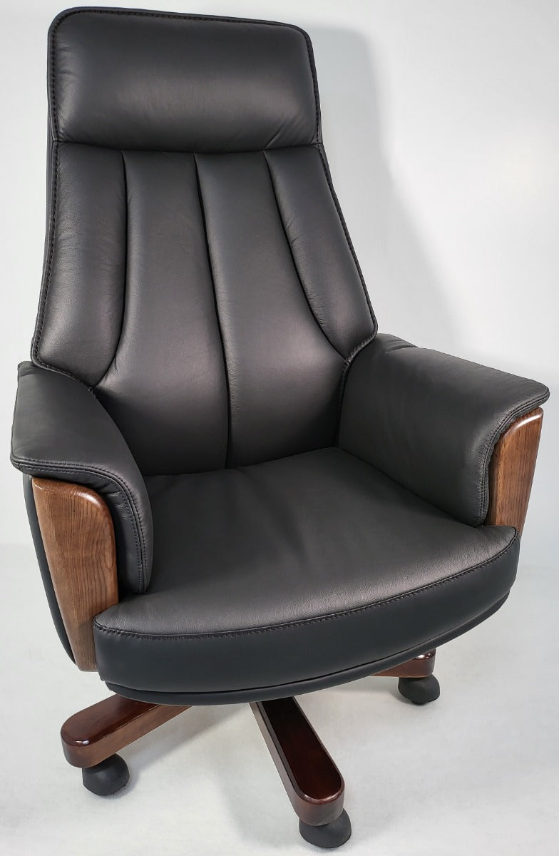 Traditional Genuine Hide Black Leather High Back Executive Office Chair - KW-8612 North Yourkshire