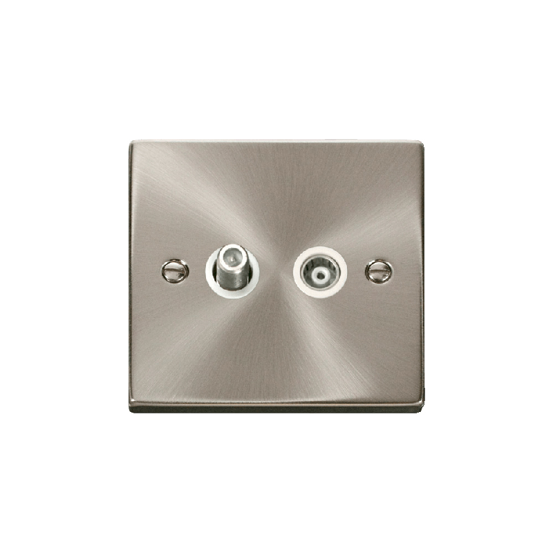 Click Deco 1 Gang Isolated Satellite & Isolated Coaxial Socket Outlet Satin Chrome Insert White