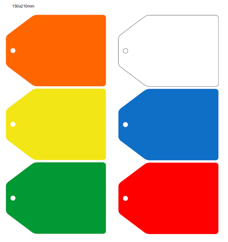 210x150mm Colour-coded Blank Write-On Tags, with fixing hole