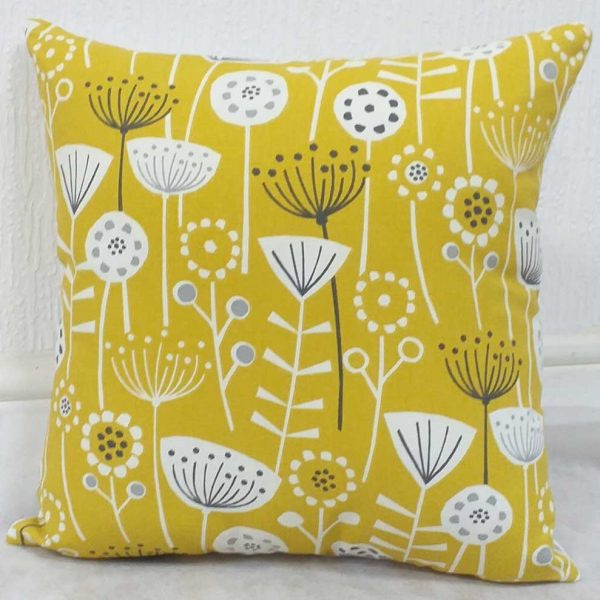 Yellow Dandelion Flower Pattern Scatter Cushions  / Grey.