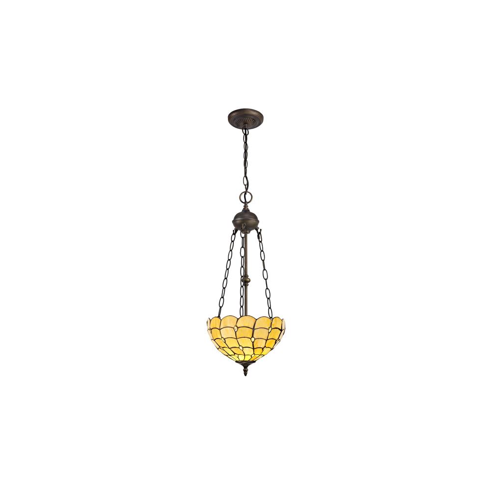 Luxuria Luna 2 Light Uplighter Pendant E27 With 30cm Tiffany Shade Beige/Clear Crystal/Aged Antique Brass