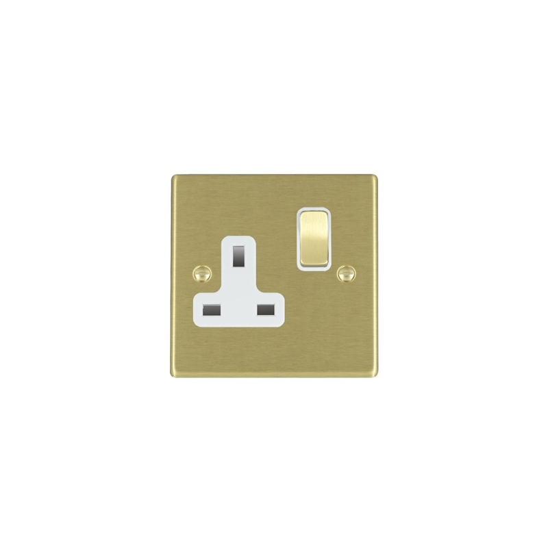 Hamilton Hartland 1 Gang 13A Switched Socket Satin Brass/White Insert