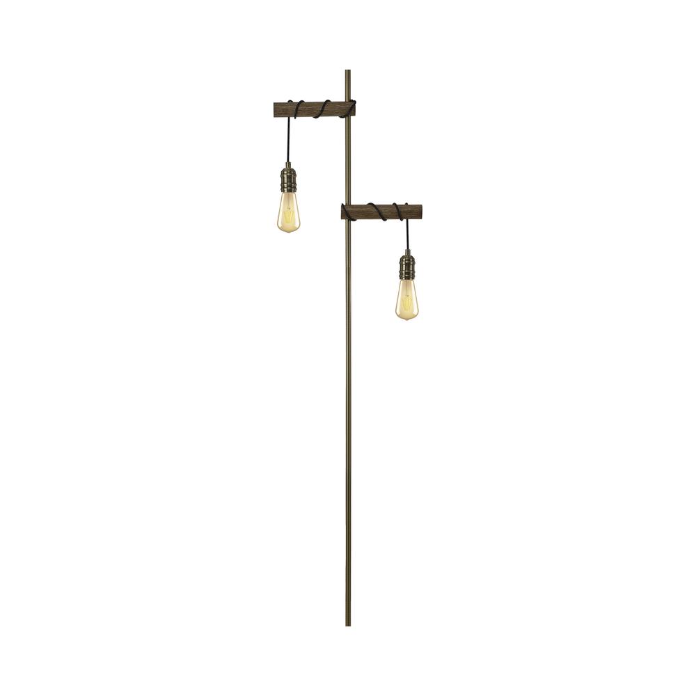 Luxuria Kasabian Floor Lamp 2xE27 Medium Oak/Antique Brass