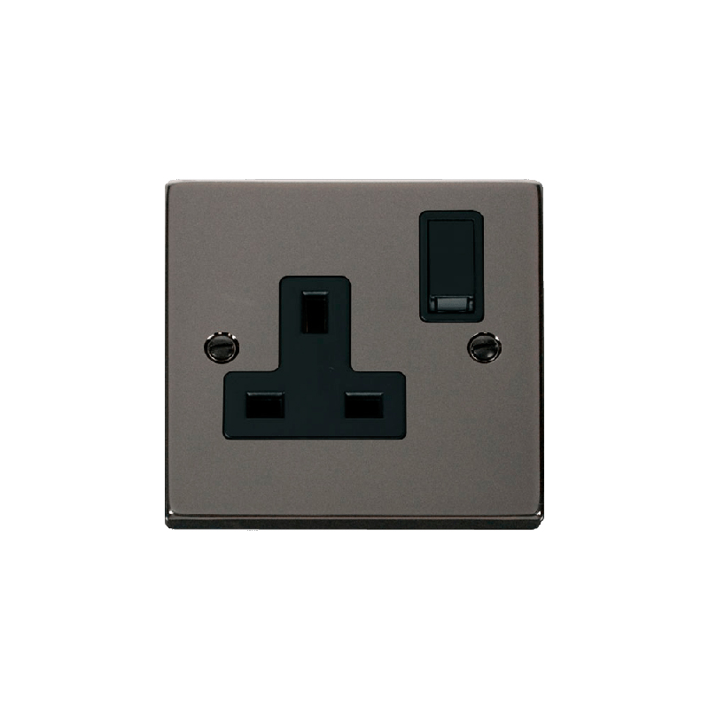 Click Deco 1 Gang 13A DP Switched Socket Outlet Black Nickel Insert Black