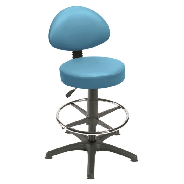 Gas Lift Examination Stool with Back Rest, Glides and Foot Ring - Sky Blue