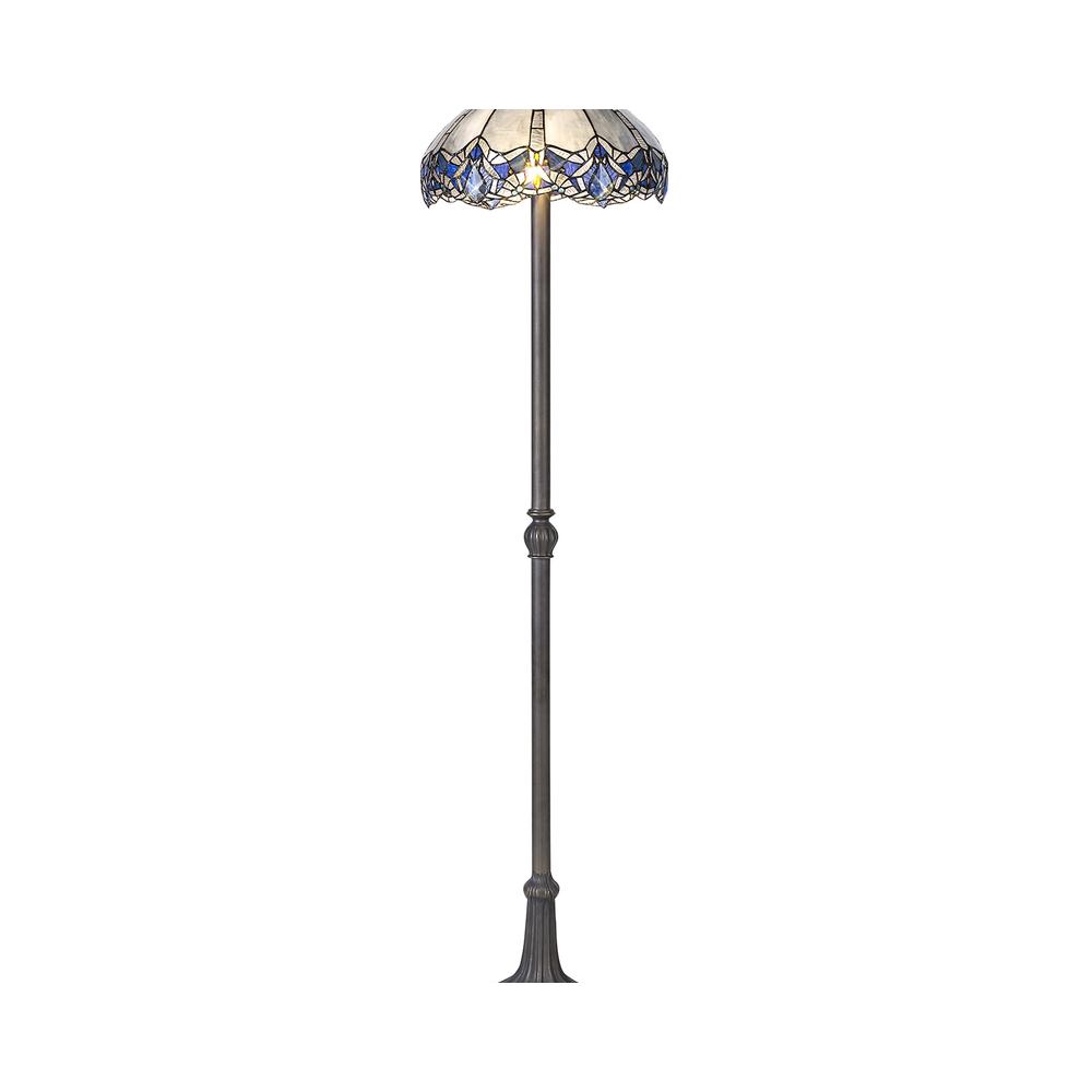 Luxuria Axis 2 Light Leaf Design Floor Lamp E27 With 40cm Tiffany Shade Blue/Clear Crystal/Aged Antique Brass