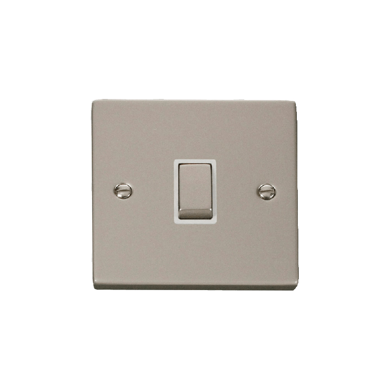 Click Deco 20A 1 Gang Double Pole 'Ingot' Switch Pearl Nickel Insert White