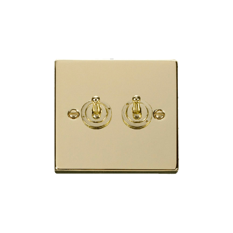 Click Deco 2 Gang 2 Way 10AX Toggle Switch Polished Brass