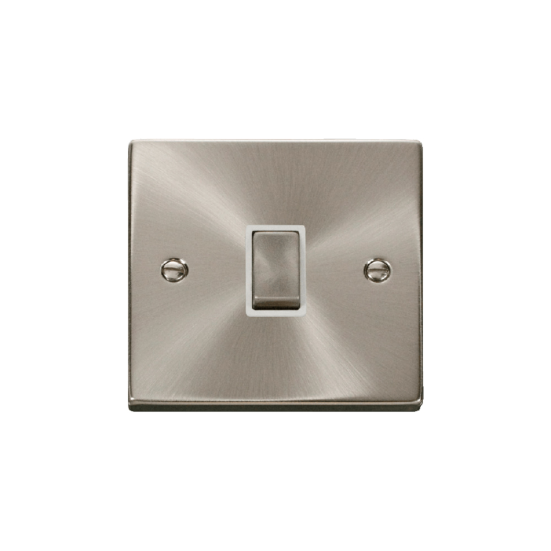 Click Deco 20A 1 Gang Double Pole 'Ingot' Switch Satin Chrome Insert White