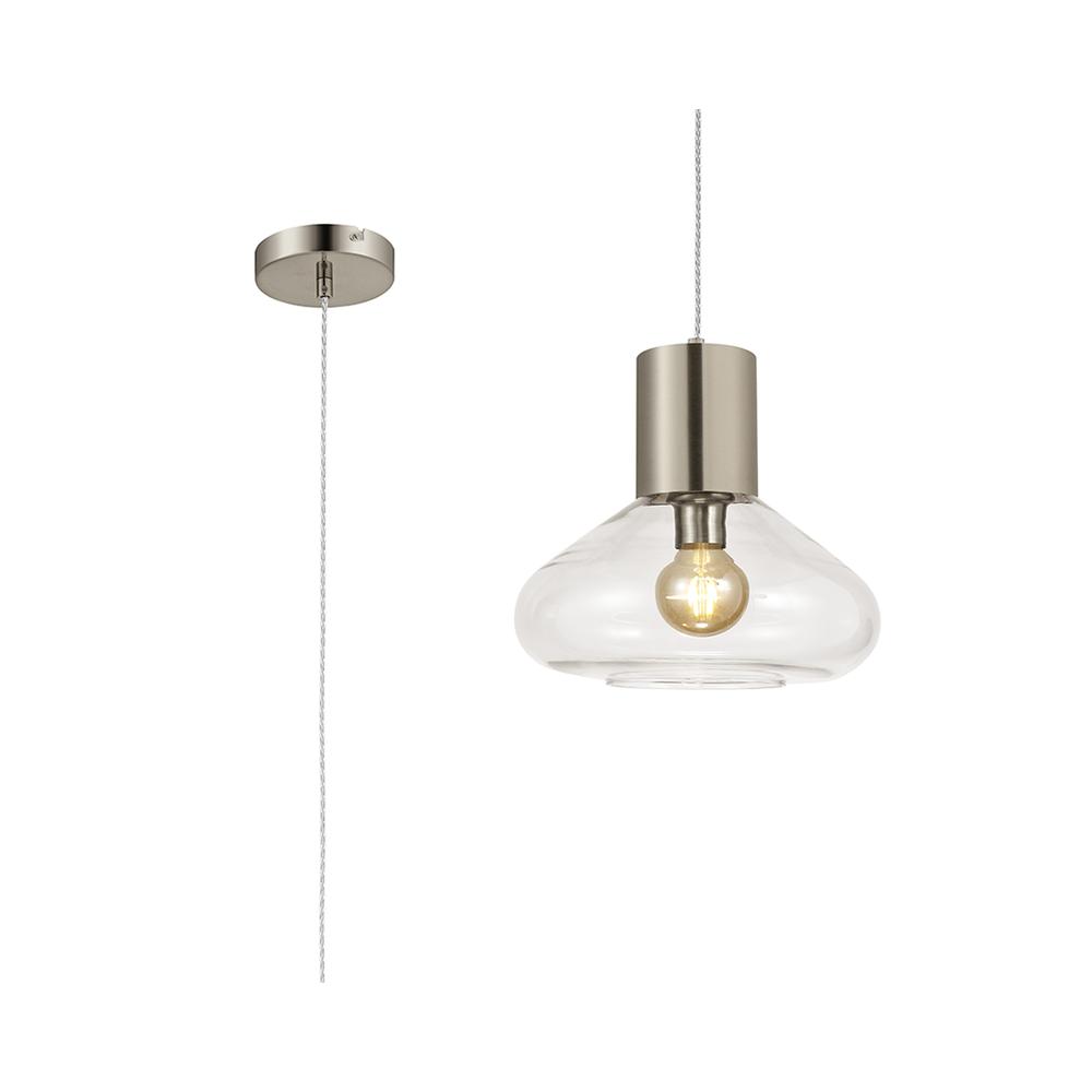 Luxuria Nexus 31cm Wide Pendant Light E27 Satin Nickel/Clear Glass