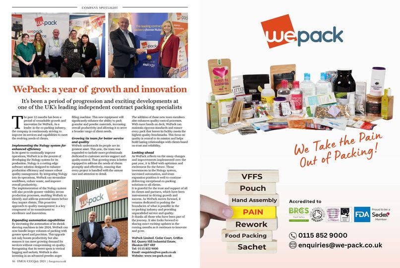 WePack has been highlighted in the July issue of FMCG CEO