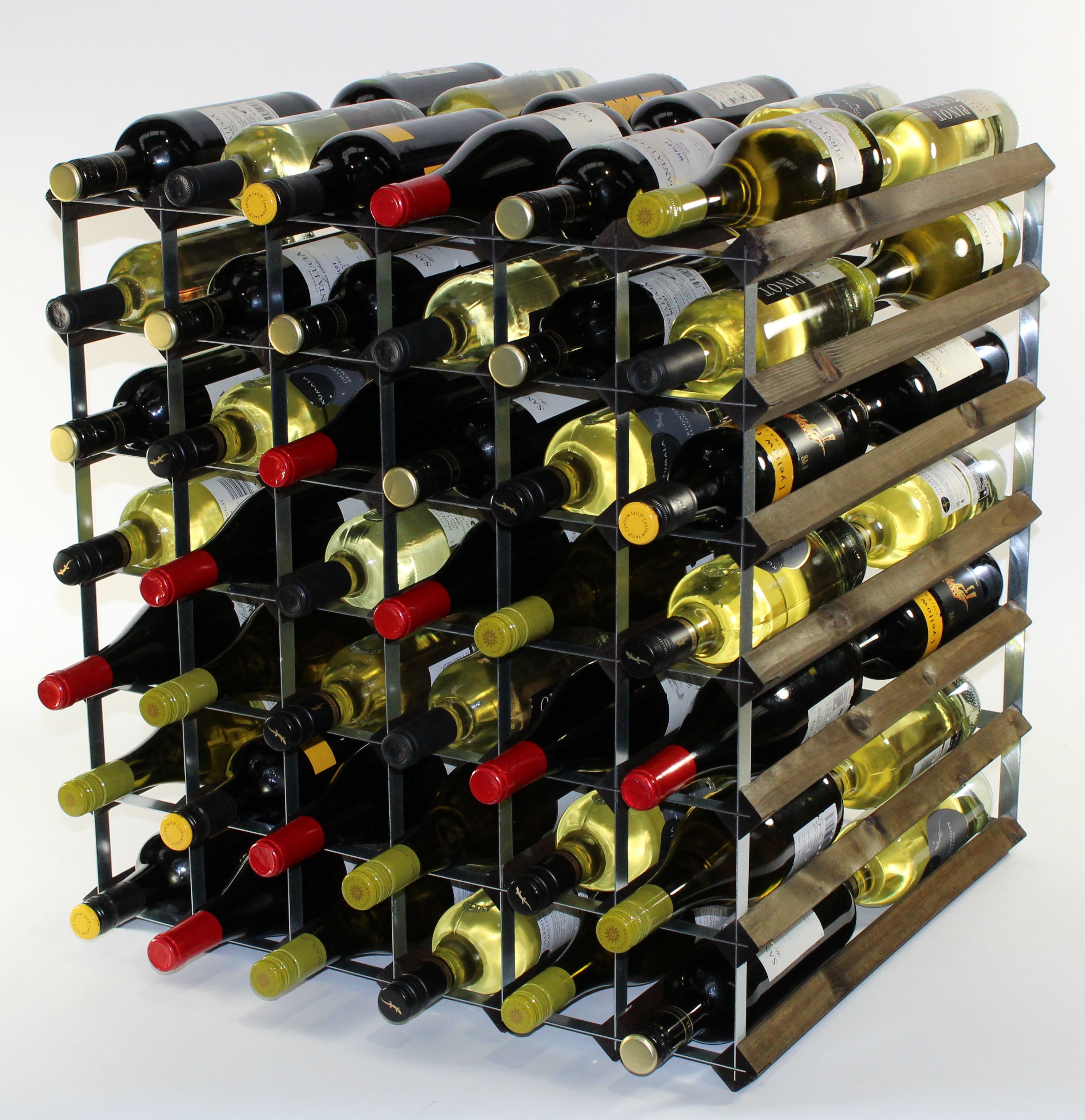 Double depth 84 bottle wine rack - Dark Oak stain wood - Galvanised metal