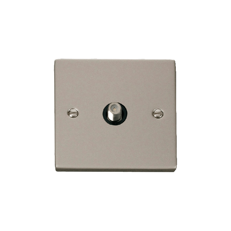 Click Deco 1 Gang Non-Isolated Satellite Socket Outlet Pearl Nickel Insert Black