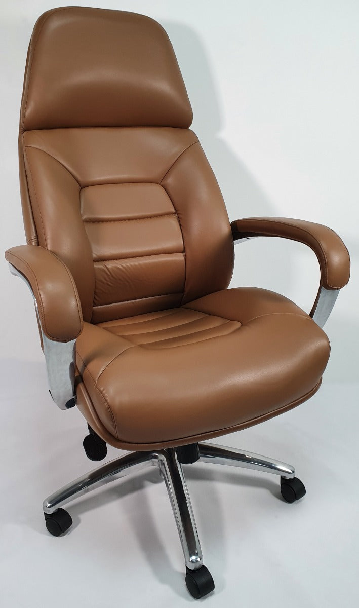 High Back Bucket Seat Style Tan Leather Executive Office Chair - 188A Near Me