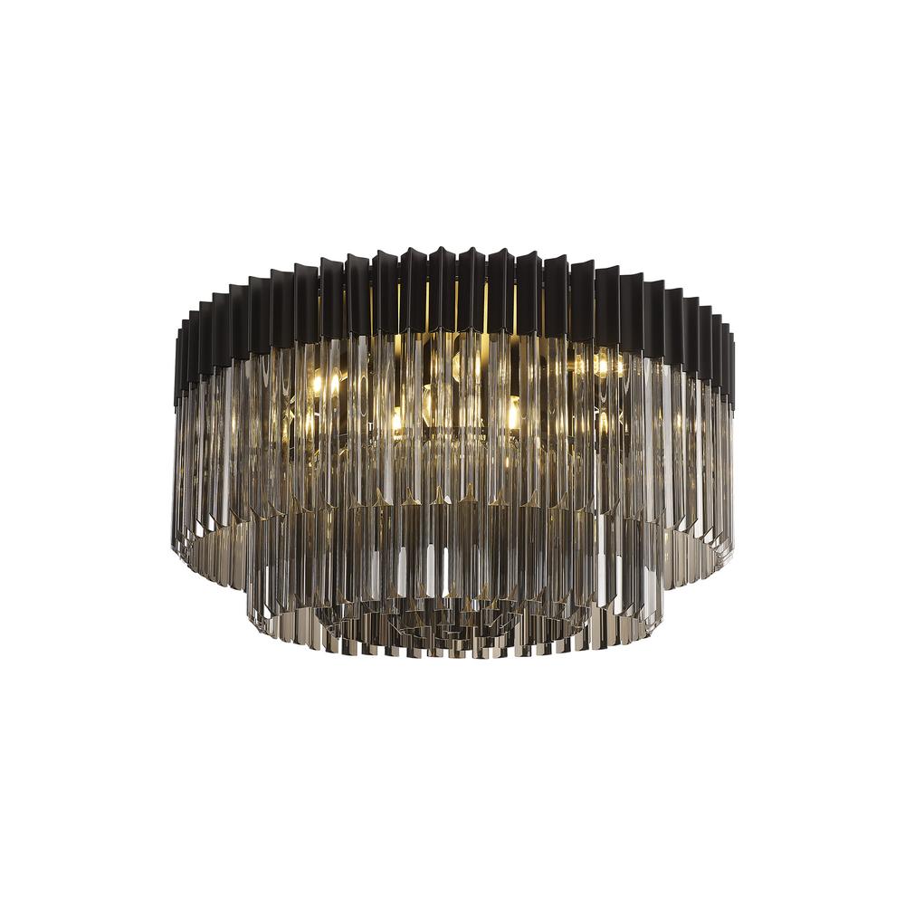 Luxuria Osiris 80cm Ceiling Round 12 Light E14 Matt Black / Smoke Sculpted Glass