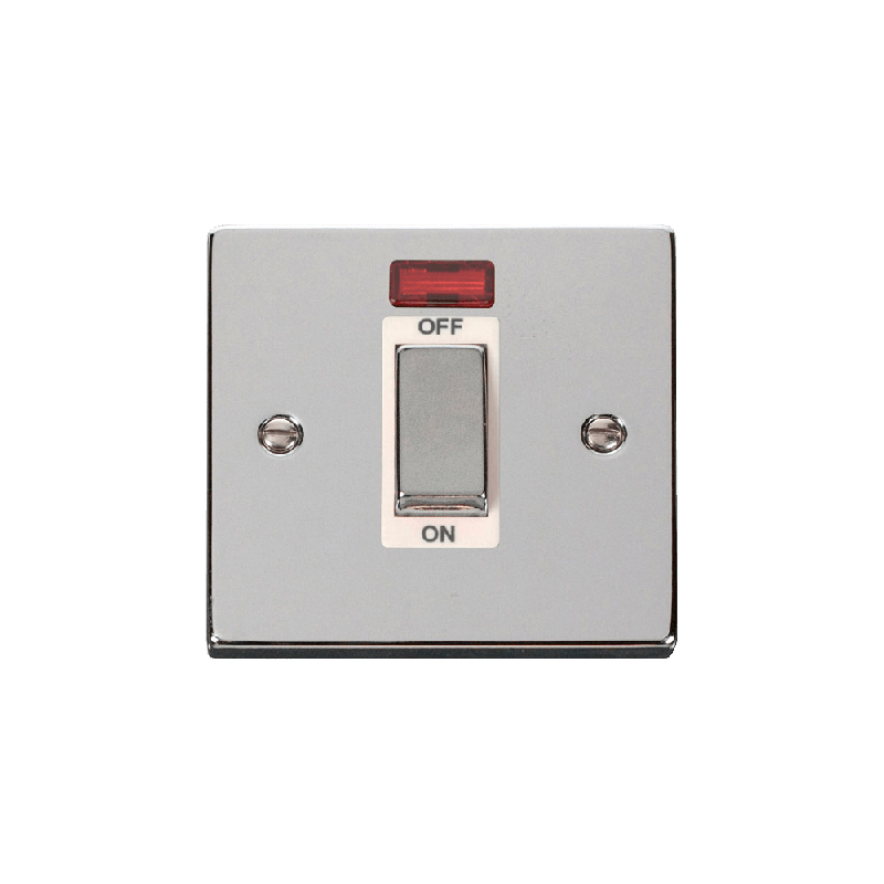 Click Deco 45A Ingot 1 Gang DP Switch With Neon Polished Chrome Insert White