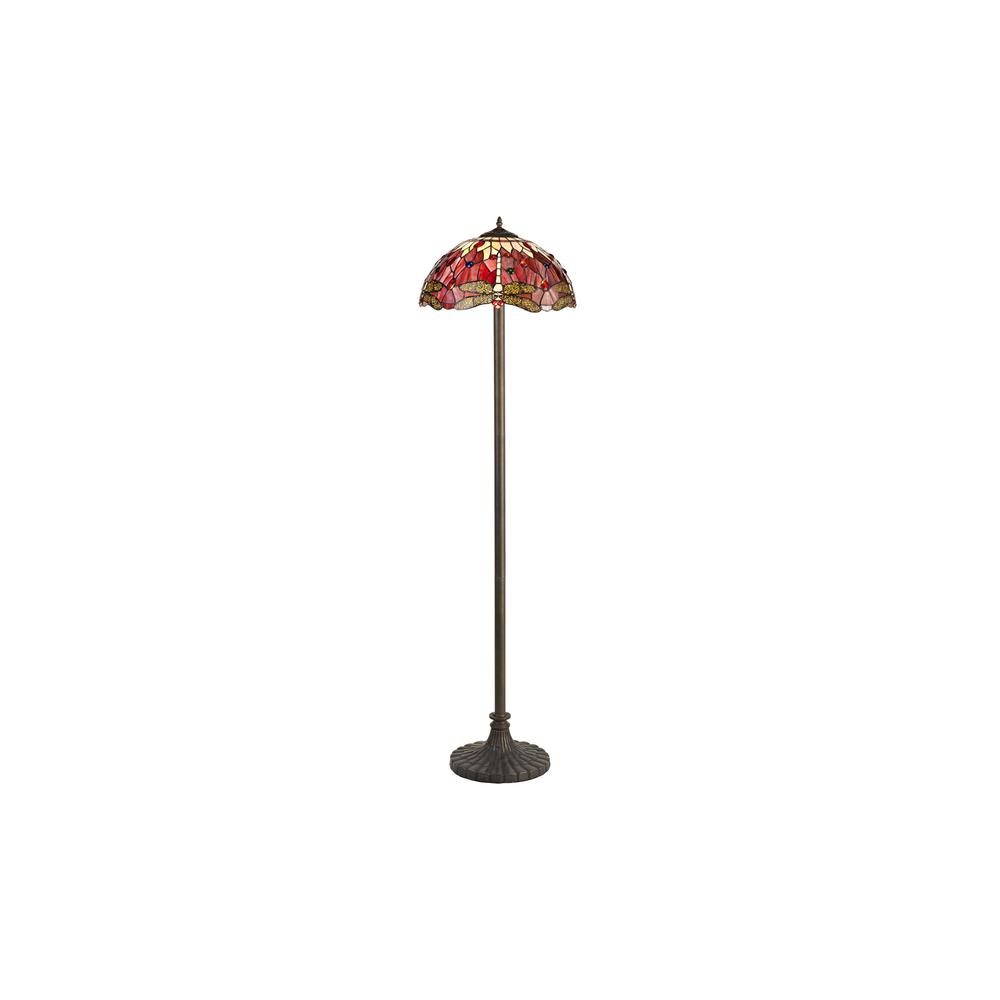 Luxuria Broadway 2 Light Stepped Design Floor Lamp E27 With 40cm Tiffany Shade Purple/Pink/Crystal/Aged Antique Brass