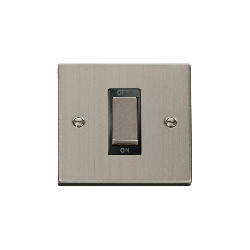 Click Deco 45A Ingot 1 Gang DP Switch Stainless Steel Insert Black