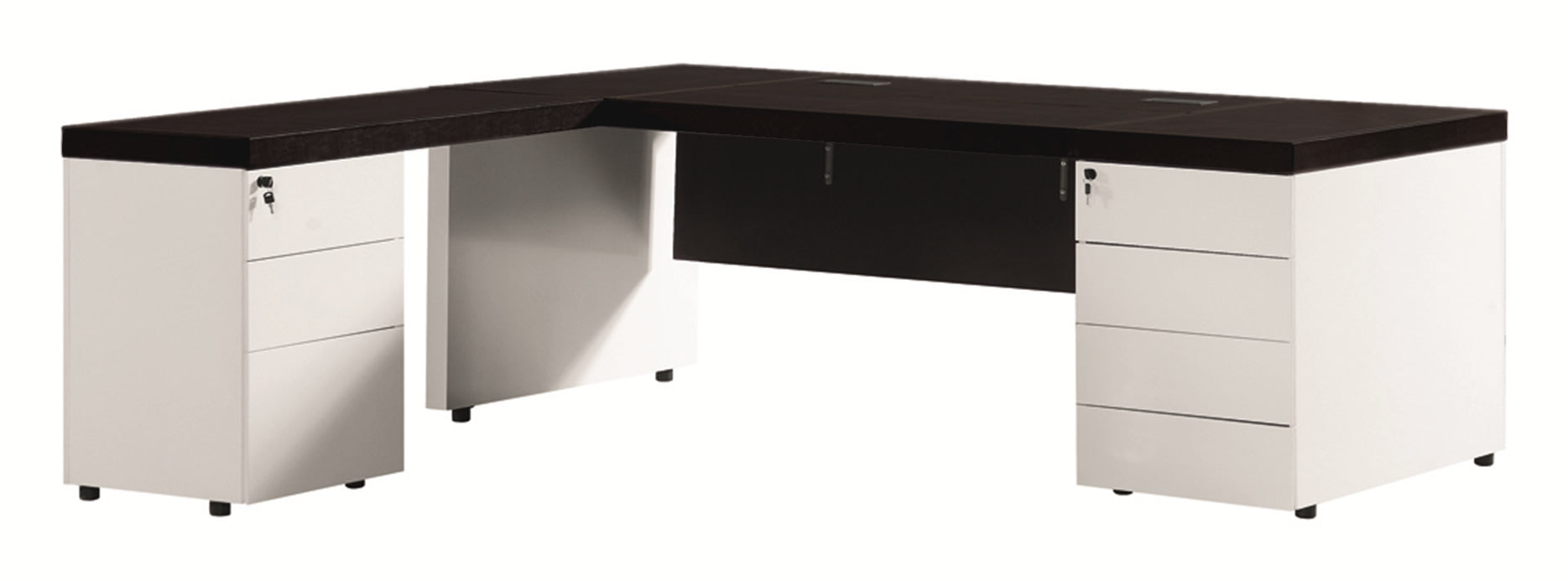 White High Gloss L Shape Executive Desk with Black Bonded Leather Top - 2000mm - T1361 North Yourkshire