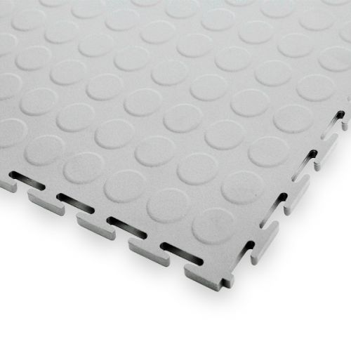 Garage Floor Tiles, 7mm Thick PVC - Raised Disk Texture-Light Grey