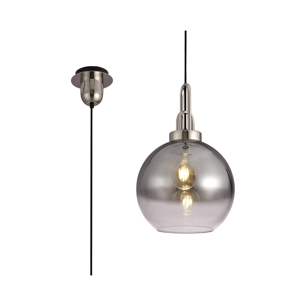 Luxuria Kennith Pendant Light E27 With 30cm Globe Glass Polished Nickel/Matt Black/Smoked/Clear