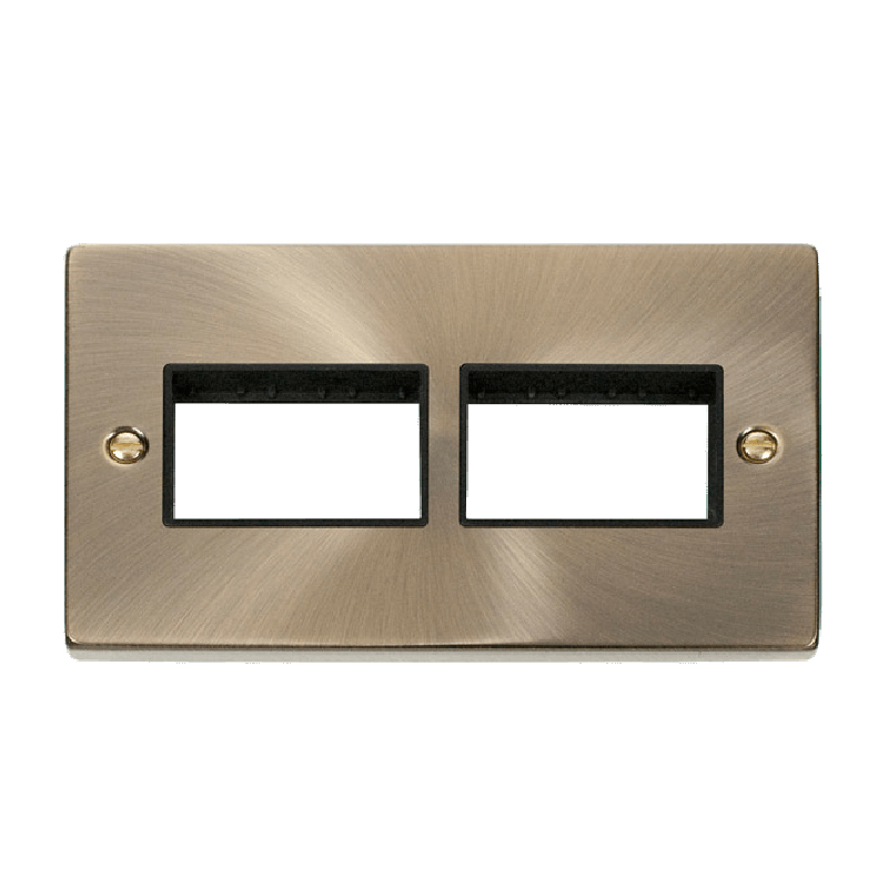 Click Deco 2 Gang Plate 2 x 3 Aperture Unfurnished Plate Antique Brass Black Inserts